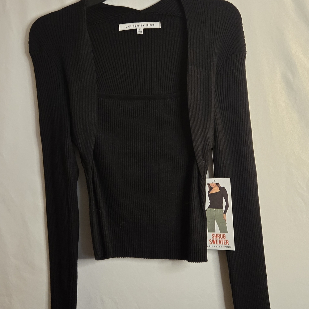 Celebrity Pink Black Open-Front Sweater